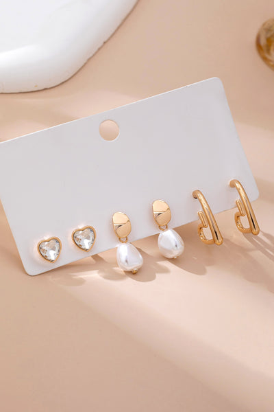 Trio Gold-Tone Pearl & Crystal Earring Set | 80E61609