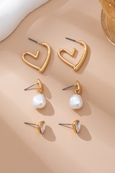 Trio Gold-Tone Pearl & Crystal Earring Set | 80E61609