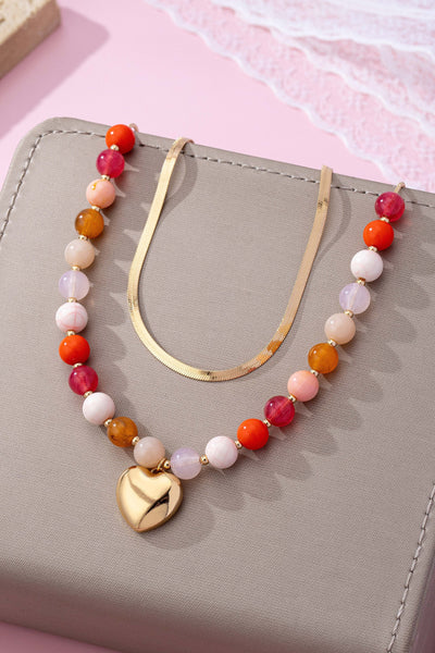 Multi Layered Beaded Heart Charm Necklace | 80N92705
