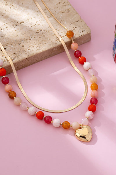 Multi Layered Beaded Heart Charm Necklace | 80N92705