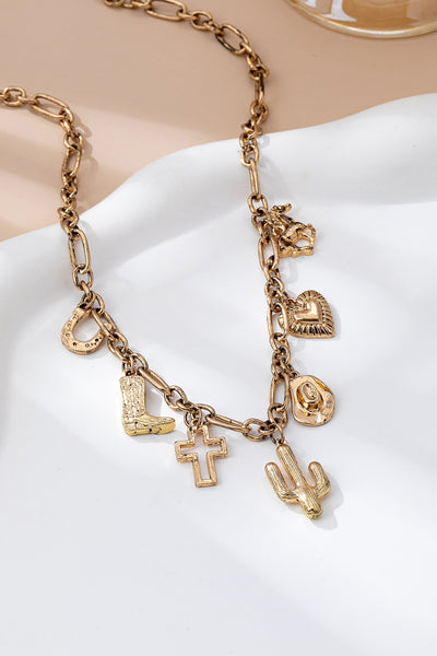 CHARM NECKLACE-WESTERN CROSS HAT HORSESHOE | 80N92701