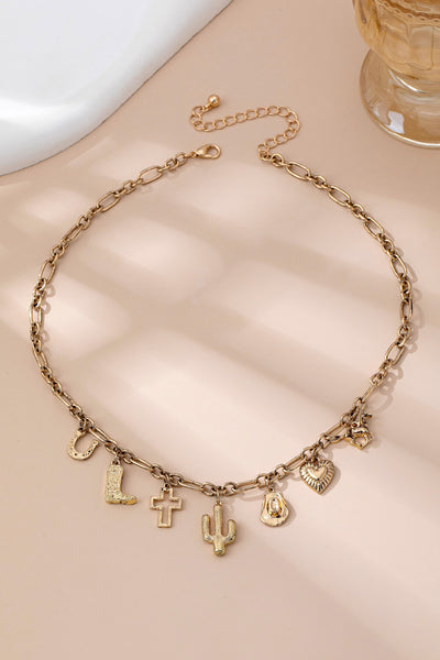 CHARM NECKLACE-WESTERN CROSS HAT HORSESHOE | 80N92701