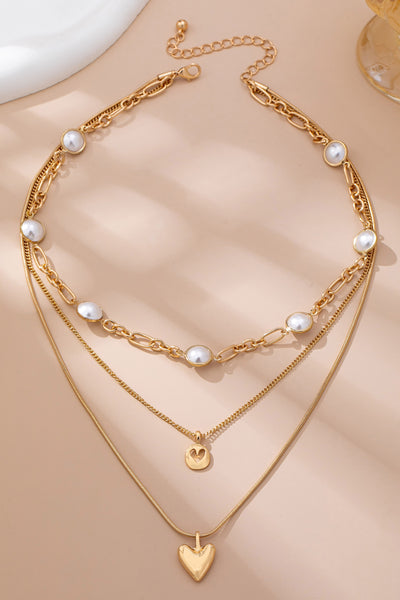 Multi Layered Pearl & Heart Necklace | 80N92694