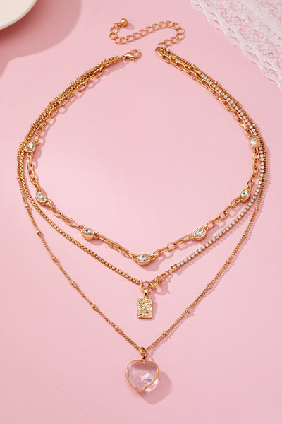 Multi Layered Rhinestone Heart Charm Necklace | 80N92691