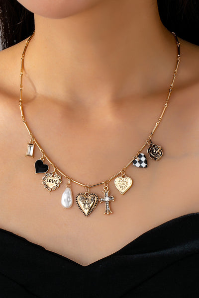 CHARM NECKLACE-HEART CHECKER CROSS CHARM | 80N92681