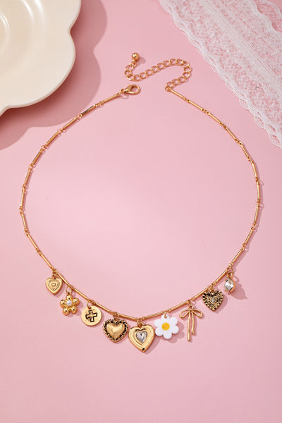 CHARM NECKLACE-HEART BOW FLOWER  CROSS CHARM | 80N92692