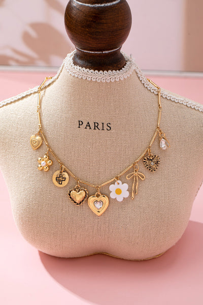 CHARM NECKLACE-HEART BOW FLOWER  CROSS CHARM | 80N92692