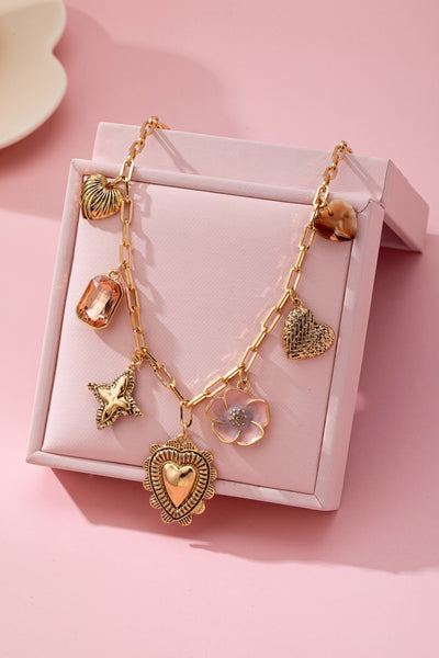 CHARM NECKLACE-HEART FLOWER RHINESTONE CLOVER | 80N92697
