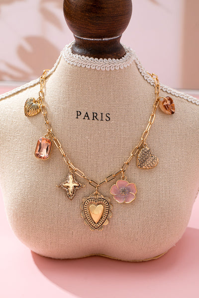 CHARM NECKLACE-HEART FLOWER RHINESTONE CLOVER | 80N92697