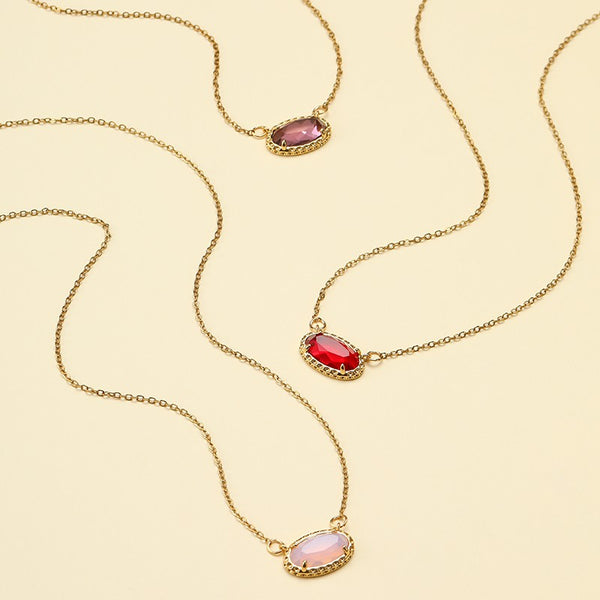 OVAL GEMSTONE CHARM PENDANT NECKLACE | 40NK9661