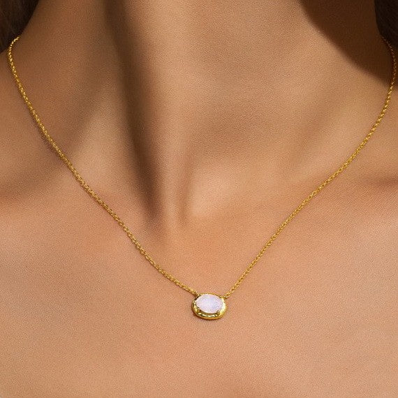 OVAL GEMSTONE CHARM PENDANT NECKLACE | 40NK9661