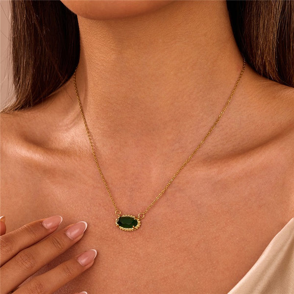 OVAL GEMSTONE CHARM PENDANT NECKLACE | 40NK9661