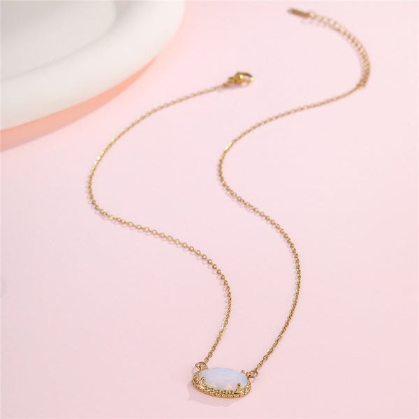 OVAL GEMSTONE CHARM PENDANT NECKLACE | 40NK9661