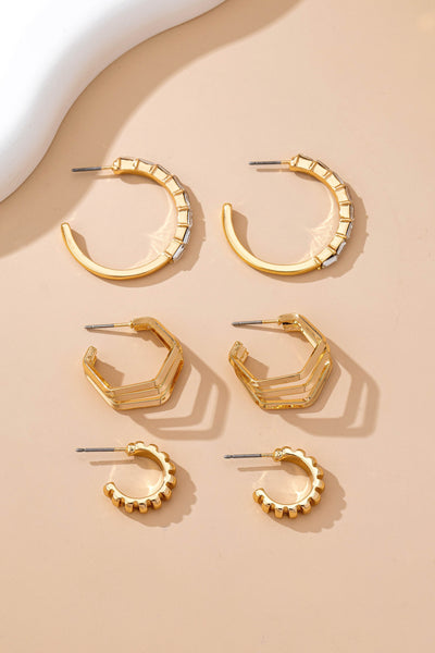Baguette Stone Hoop, Geo Hoop Trio Earrings | 80E61782