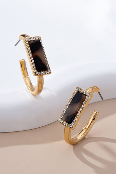 Tortoise & Pavé Gold Hoop Earrings | 80E61636