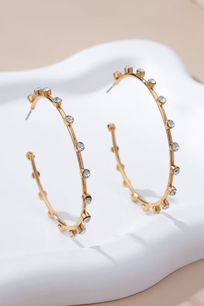 Crystal-Studded Gold Hoop Earrings | 80E61637
