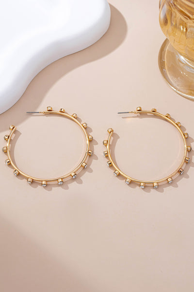 Crystal-Studded Gold Hoop Earrings | 80E61637