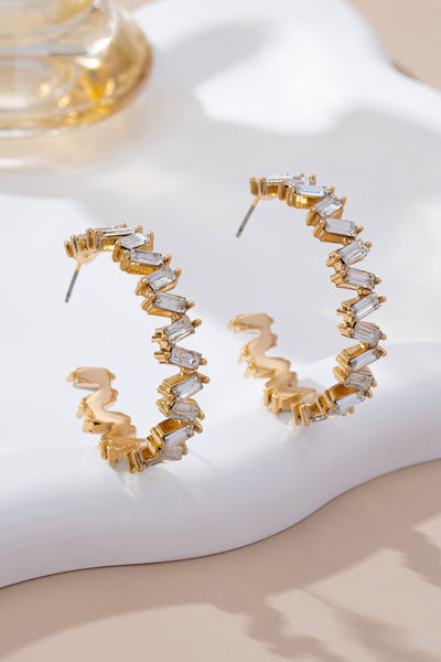 Baguette Crystal Zigzag Gold Hoop Earrings | 80E61639