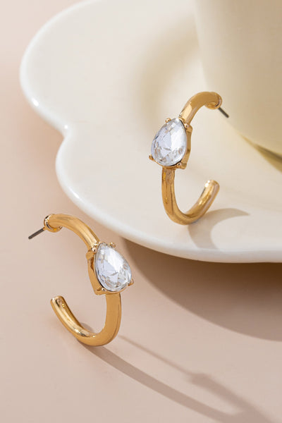 Solitaire Crystal Gold Hoop Earrings | 80E61640