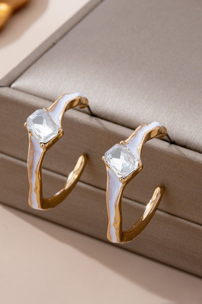 White Enamel & Crystal Gold Hoop Earrings | 80E61644