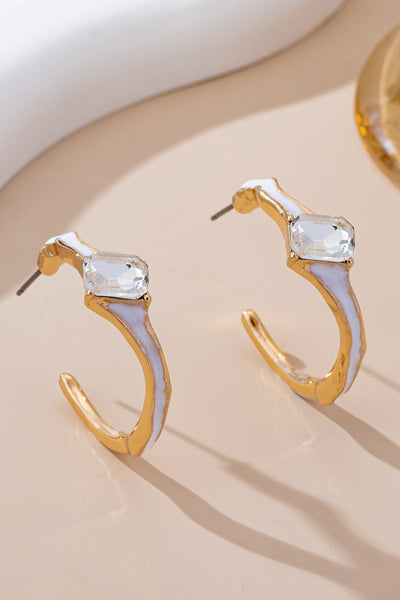 White Enamel & Crystal Gold Hoop Earrings | 80E61644