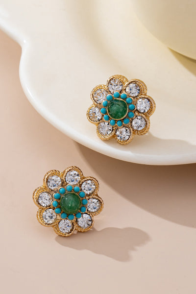 Turquoise & Crystal Flower Stud Earrings | 80E61654