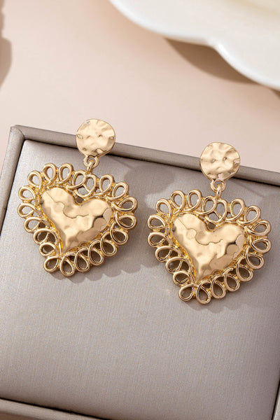 Ornate Hammered Heart Drop Earrings | 80E61656