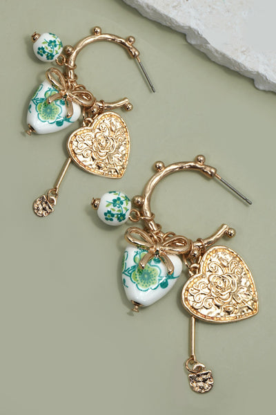 Chinoiserie Heart Charm Hoop Earrings | 80E61659