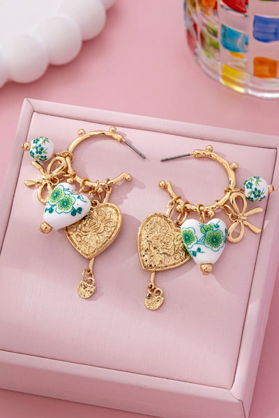 Chinoiserie Heart Charm Hoop Earrings | 80E61659