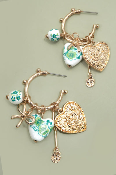 Chinoiserie Heart Charm Hoop Earrings | 80E61659