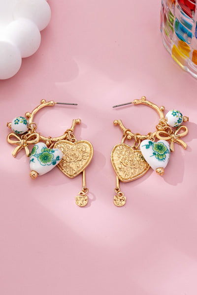 Chinoiserie Heart Charm Hoop Earrings | 80E61659