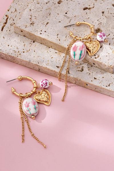 Chinoiserie Floral Charm Hoop Earrings | 80E61660