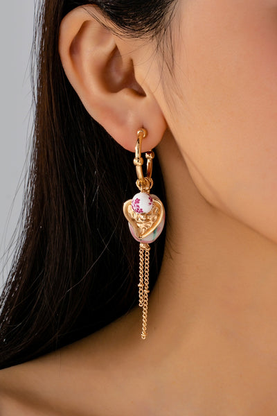 Chinoiserie Floral Charm Hoop Earrings | 80E61660