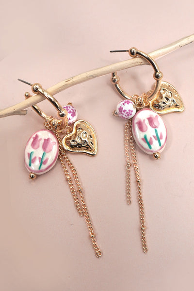 Chinoiserie Floral Charm Hoop Earrings | 80E61660