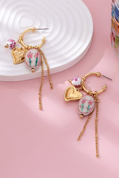 Chinoiserie Floral Charm Hoop Earrings | 80E61660