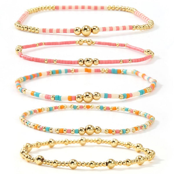 MULTI LAYER NATURAL STONE BALL CHAIN LINK BRACELET | 40B5228