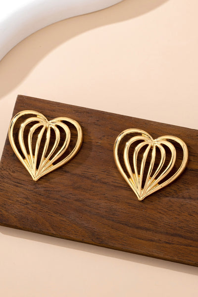 Gold Ribbed Heart Stud Earrings | 80E61753