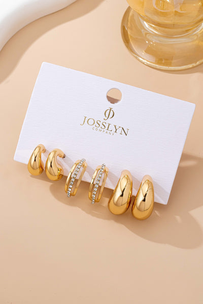 Chunky Hoop Rhinestone Trio Earring Set | 80E61673