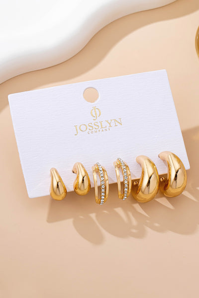 Chunky Hoop Rhinestone Trio Earring Set | 80E61673