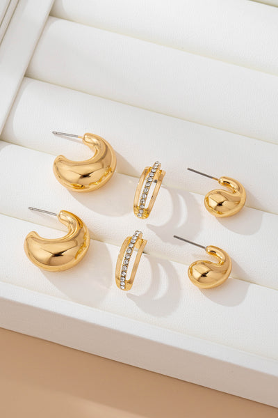 Chunky Hoop Rhinestone Trio Earring Set | 80E61673