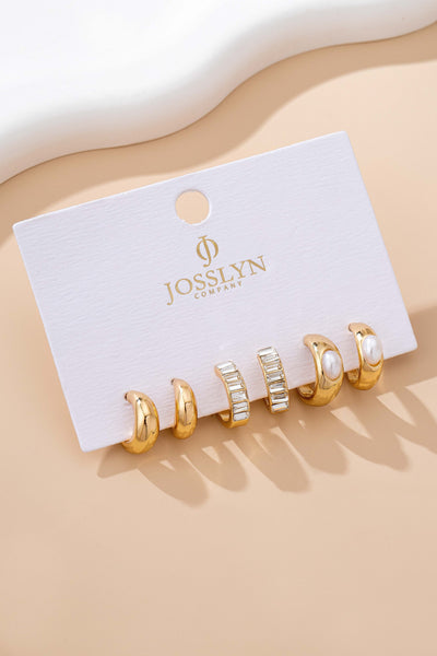 Pearl & Baguette Huggie Hoop Trio Earring Set | 80E61741