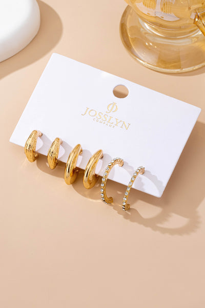 Tapered Rhinestone Huggie Hoop Trio Earring | 80E61671