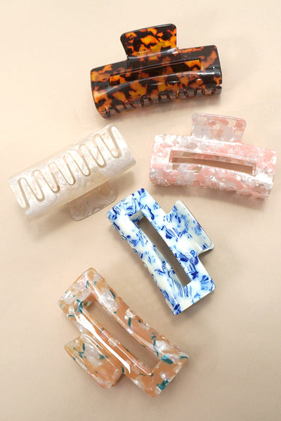 Marbled Acetate Rectangle Hair Claw Clips | 40H1041
