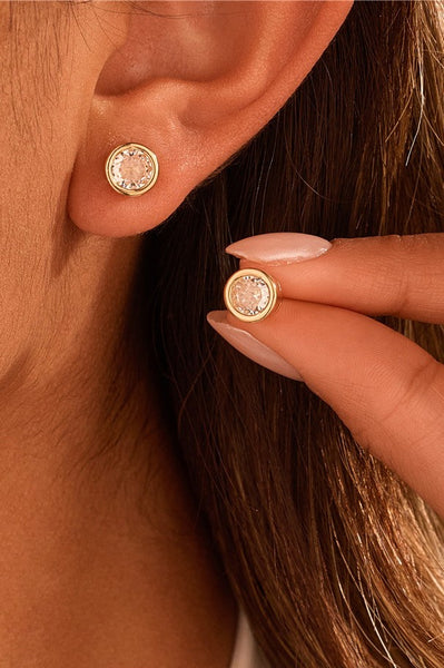 Rhinestone Bezel Square Round Stud Earring | 40E467