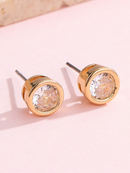 Rhinestone Bezel Square Round Stud Earring | 40E467
