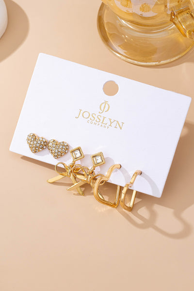 Gold-Tone Crystal Bow & Heart Earring Set | 80E61715