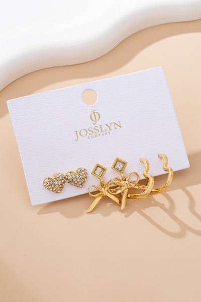 Gold-Tone Crystal Bow & Heart Earring Set | 80E61715