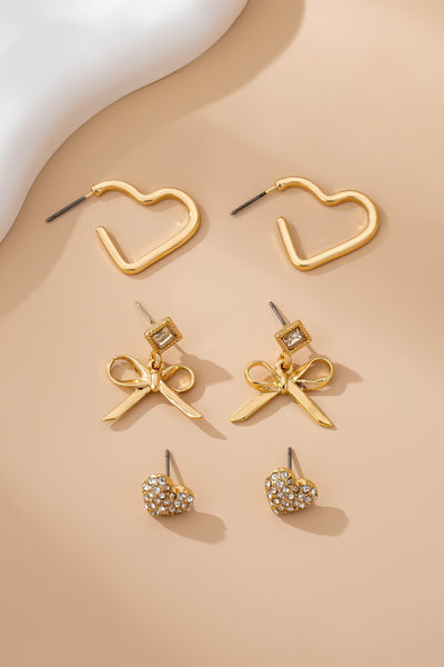 Gold-Tone Crystal Bow & Heart Earring Set | 80E61715