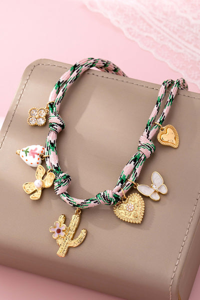 Pink Cord Charm Necklace - Bohemian Multi-Charm | 80N92743