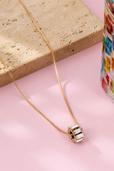 Gold-Tone Baguette Crystal Barrel Pendant Necklace | 80N92753